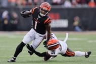 Ja'Marr Chase runs a route vs the Cleveland Browns
